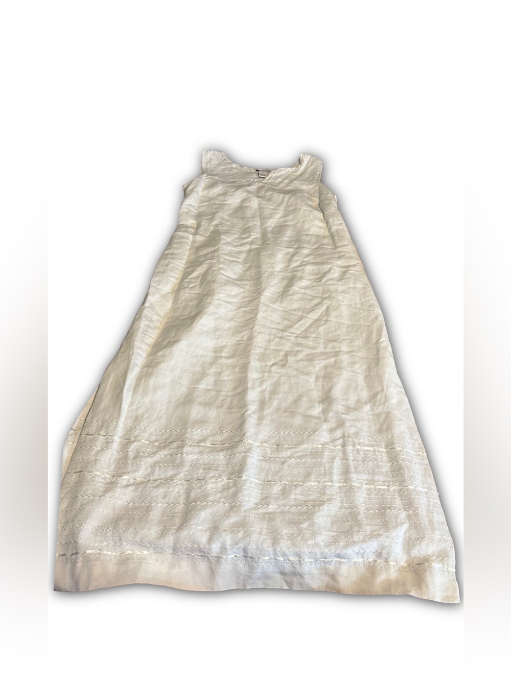 OFF WHITE LINEN BLEND CAROLE LITTLE EMBROIDERED ACCENT SHIFT MAXI DRESS (10) - Picture 10 of 14